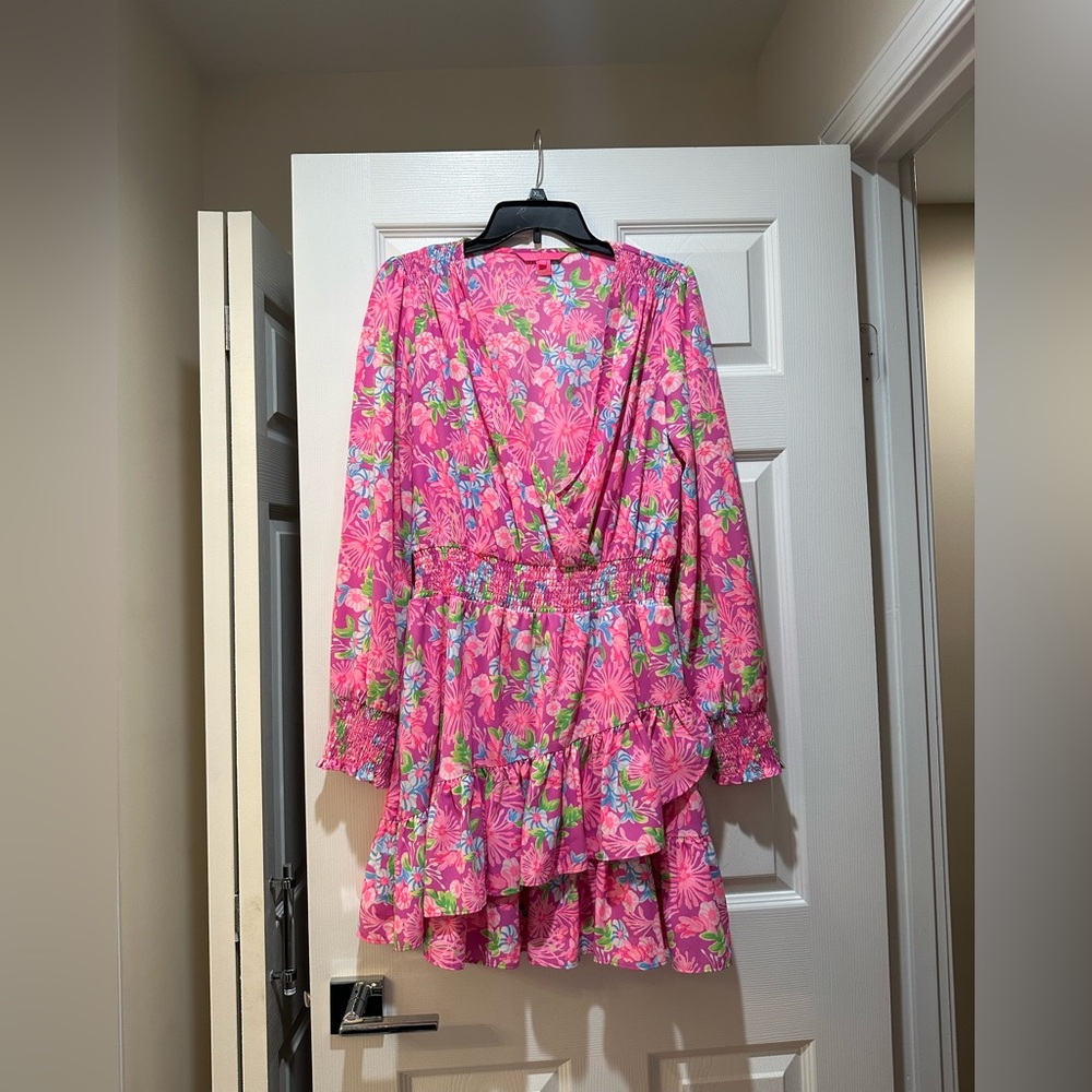 Floral Pink Dress with Ruffle Details